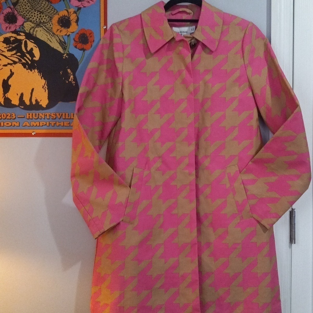 Isaac Mizrahi Target 20th Anniversary Collection Pink & Tan Houndstooth Trench - Picture 8 of 16